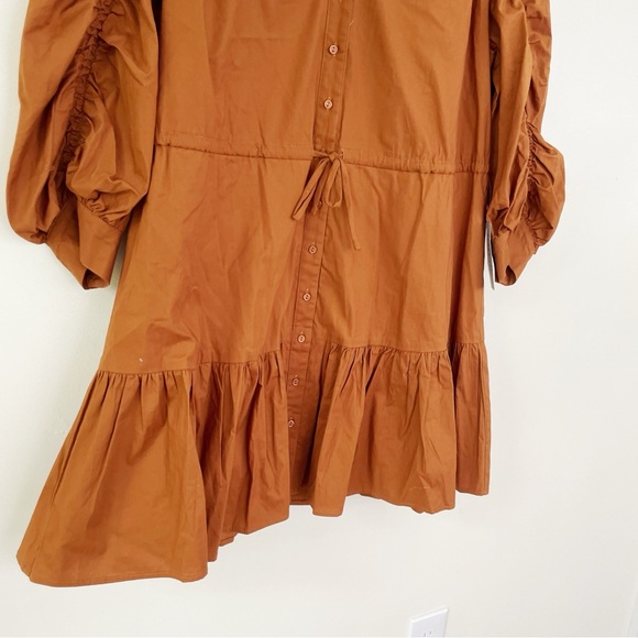 NWT ASTR The Label Ruched Flounce Shirtdress Long Sleeve Buttoned Cognac S Small - Picture 6 of 10